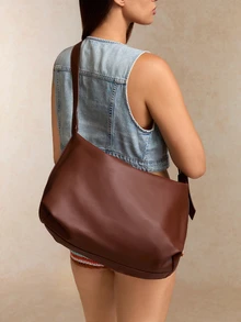 Tropiscape 軟質pu材質極簡風大容量單肩包 - 巧克力棕 - 查看 5