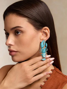 Tropiscape 1 Cặp Hoa tai tôm hùm tráng men nhiều lớp theo chủ đề đại dương phong cách bãi biển mùa hè, Hoa tai tôm hùm thả dài thiết kế theo phong cách Bohemian Resort cá nhân hóa phù hợp cho trang phục hàng ngày và ngày lễ của phụ nữ - Màu xanh lam - Xem 5