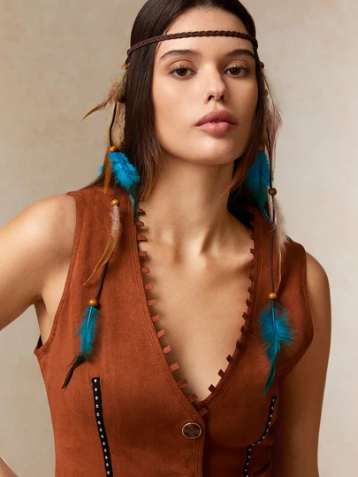 Tropiscape 1pc Bohemian Style Colorful Feather Headband, Handmade Feather Hair Accessory For Travel And Photography,Dopamine Carnival Mardi Gras Turban Headband Sweatband, Hairband Fall Winter Hair Band Hair Accessories For Women For Vacation Outfits Woman Elegant Scarf Women Bandanas Soft Headwrap