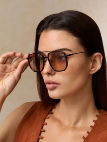 Tropiscape 1 Pair Metal Aviator Frame Women's Sunglasses, Timeless, Suitable For Holiday Gifts, Outdoor Activities, Tropical Beach Vacations, Street Photography, Fashion Versatile, Elegant Accessory, Ideal For Family Outings, Travel, Summer Beach Vacations And Outdoor Activities Cottagecore,SummerOutfit - Champagne - View 2