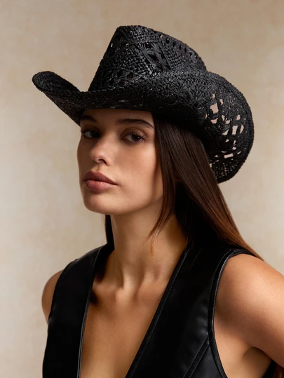 Tropiscape 1pc Solid Color Boho Casual Hollow-Out Decor UPF Sun Protection Woven Panama Hat, Cowboy Sunhat, Fashion & Versatile For All Seasons, Commute