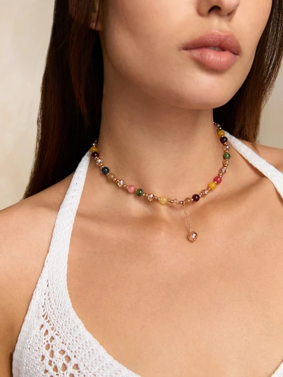 Tropiscape 1pc Vintage Style Double Layer Crystal & Pearl Beaded Bracelet, Suitable For Women's Daily Wear (Bead Color Random)