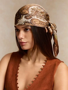 Tropiscape 1pc Women New Boho Paisley Printed Bandana, Fashion Scarf/Shawl For Sun Protection, Daily And Vacation Wear, Spring/Summer Fashion Hair Accessories Boho Hair Bands Fall Winter Headbands For Women Cottagecore,SummerOutfit - Coffee Brown - View 1