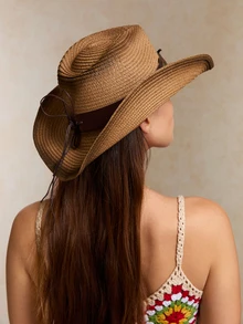 Tropiscape 1 pieza Sombrero de sol de mujer estilo vaquero occidental con estampado degradado y banda de piel sintética, sombrero de playa versátil de protección solar de primavera/verano, unisex, estilo cottage core, atuendo de verano - sombrero de copa - Ver 4