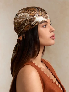 Tropiscape 1pc Women New Boho Paisley Printed Bandana, Fashion Scarf/Shawl For Sun Protection, Daily And Vacation Wear, Spring/Summer Fashion Hair Accessories Boho Hair Bands Fall Winter Headbands For Women Cottagecore,SummerOutfit - Coffee Brown - View 3