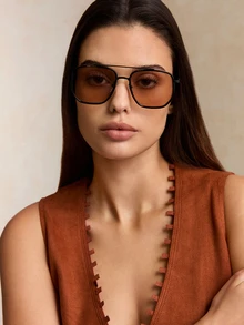Tropiscape 1 Pair Metal Aviator Frame Women's Sunglasses, Timeless, Suitable For Holiday Gifts, Outdoor Activities, Tropical Beach Vacations, Street Photography, Fashion Versatile, Elegant Accessory, Ideal For Family Outings, Travel, Summer Beach Vacations And Outdoor Activities Cottagecore,SummerOutfit - Champagne - View 1
