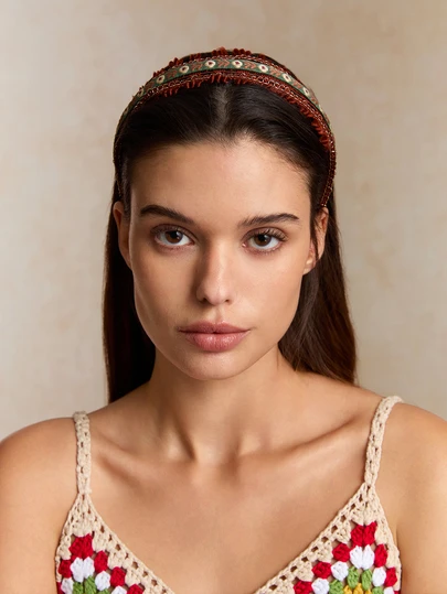 Tropiscape 1件装女士彩色波西米亚风花卉刺绣发箍，可爱日常佩戴，发带，发箍头饰，发饰