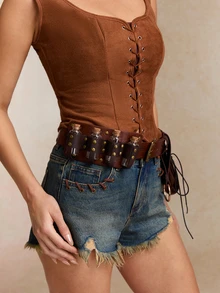 Tropiscape 2 件/4 件中世纪炼金术士 PU 皮革腰包，含 4 个软木药水瓶，北欧风格徒步旅行零钱包，文艺复兴维京配饰，适合万圣节 LARP 夏季、学校秋季、秋季、万圣节 - 彩色 - 查看 2