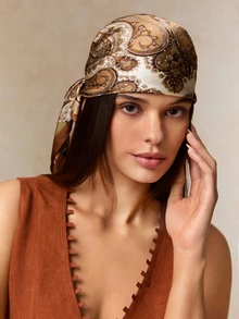 Tropiscape 1pc Women New Boho Paisley Printed Bandana, Fashion Scarf/Shawl For Sun Protection, Daily And Vacation Wear, Spring/Summer Fashion Hair Accessories Boho Hair Bands Fall Winter Headbands For Women Cottagecore,SummerOutfit - Coffee Brown - View 2