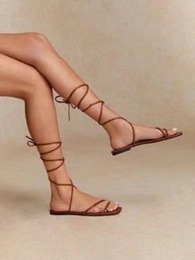 Tropiscape Women's Braided Strappy Flat Sandals, Fairy Style, Roman Sandals - Brown - View 1