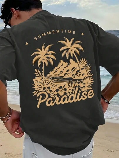 男士印花T恤，沙滩夏季宽松短袖T恤