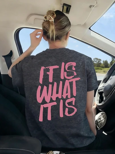 Áo thun nữ tay ngắn cổ tròn nhuộm màu thời trang, kiểu dáng thường ngày - Họa tiết in, chất vải mềm mại và thoải mái, có thể giặt máy, áo mùa hè cho nữ màu đen.