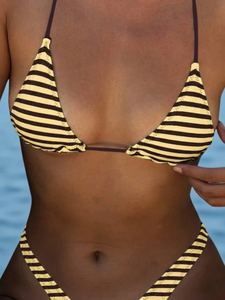 Women's Summer Striped Bikini Top, Suitable For Holiday Swimwear Vacation Beach