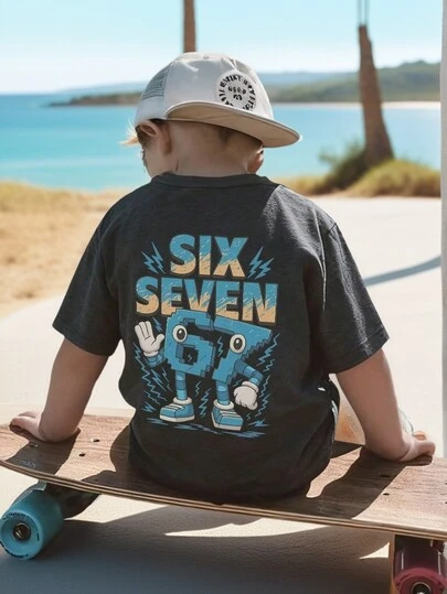 1pc Young Boy Funny Slogan Print Short Sleeve T-Shirt, Toddler Boys Summer Top For Play