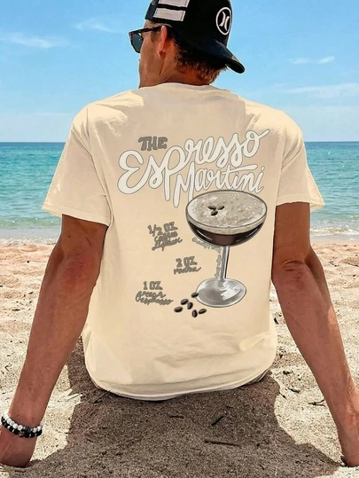 Men's Graphic Print T-Shirt, Beach Summer Wear, Loose Fit Short Sleeve T-Shirt