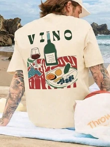 Áo thun nam in họa tiết, thích hợp mặc đi biển mùa hè, dáng rộng tay ngắn. - Màu be - Xem 2