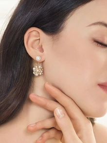 Clariva 1pair Simple French Style Elegant Sweet Light Luxury Faux Pearl Front & Back Earrings - Multicolor - View 4