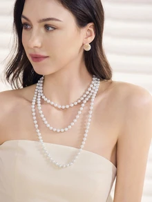 Clariva Faux Pearl Beaded Necklace - Beige - View 3