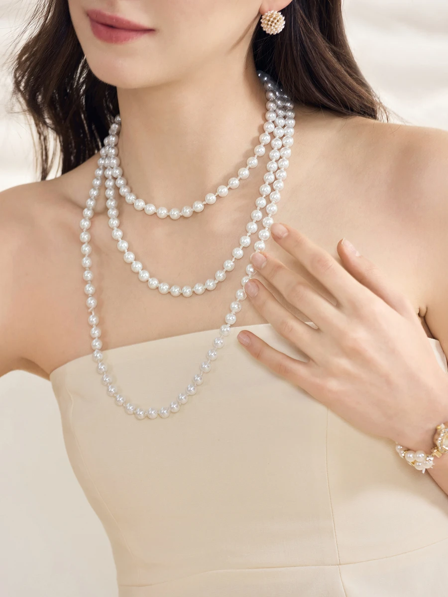 Clariva Faux Pearl Beaded Necklace - Beige - View 1