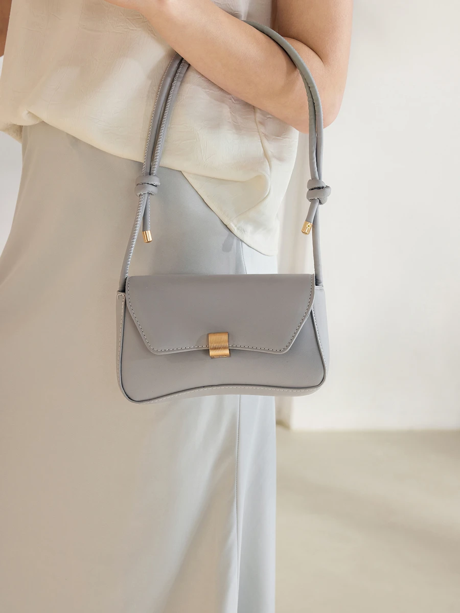 Clariva Moda Sólido Color Retro Simple Bolso De Hombro Para Mujer - Gris - Ver 1