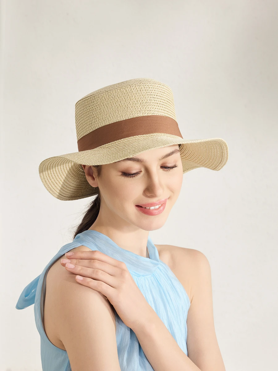 Clariva 1 Stück khakifarbener, retroenglischer Stil Leder-Sonnenschirm-Hut, geeignet für den täglichen Gebrauch - Beige - Übersicht 1