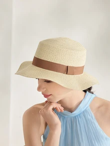 Clariva 1 Stück khakifarbener, retroenglischer Stil Leder-Sonnenschirm-Hut, geeignet für den täglichen Gebrauch - Beige - Übersicht 5