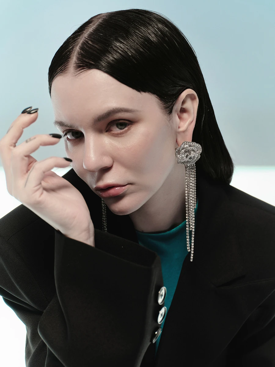 Rollcall 1 Pair Crystal Flower Tassel Earrings, Suitable For Daily Wear - Rhinestone Flower Tassel Earrings - View 1