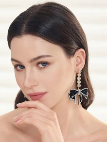 Clariva 1 Pair Rhinestone Butterfly Pendant Earrings, Suitable For Daily Wear - Black - View 4