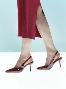 Rollcall Women's Pointed Toe Kitten Heel Slip-On Sandals - Burgundy - View 1