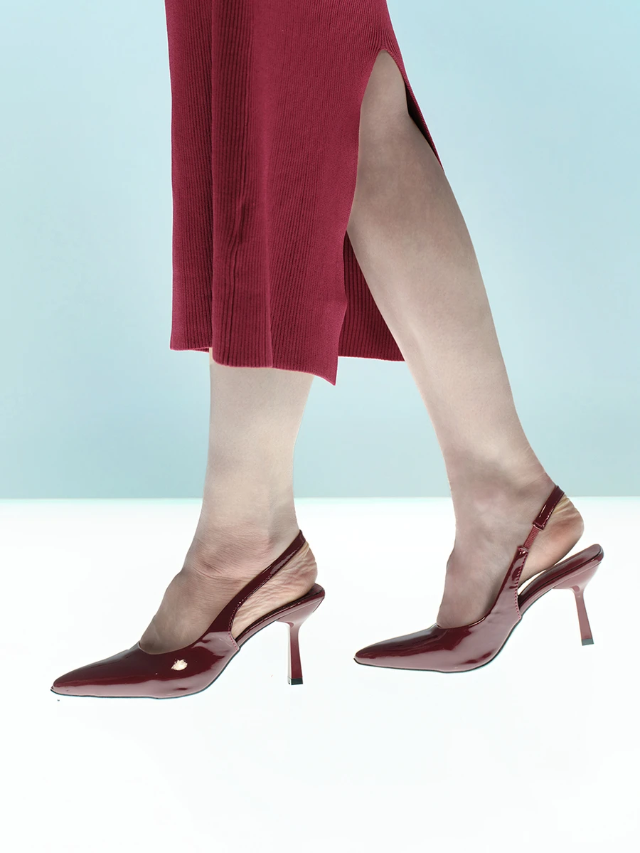 Rollcall Women's Pointed Toe Kitten Heel Slip-On Sandals - Burgundy - View 1