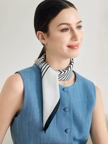 Clariva 1pc Women's Scarf Imitated Mulberry Silk Square Scarf, Versatile 27.6" Silk-Like Scarf, Hangzhou Silk - Black and White - View 5