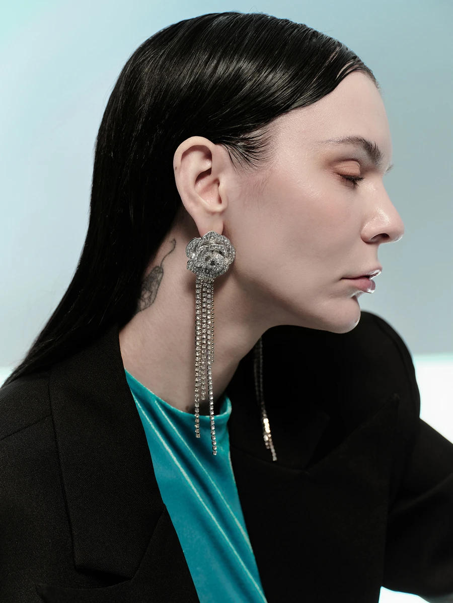 Rollcall 1 Pair Crystal Flower Tassel Earrings, Suitable For Daily Wear - Rhinestone Flower Tassel Earrings - View 1