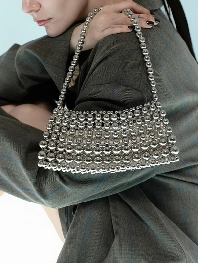 Rollcall Pearl Embellished Oversized Tote Bag, Shoulder Underarm Bag, Elegant Pearl Bag