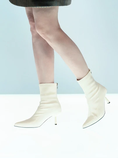 Fall/Winter 2025 Women White Ankle Boots And Short Boots, 7cm High Heel Elastic Slim Boots, Comfortable & Fashionable, High Heels Wine Glass Heel Boots,Kitten Heels