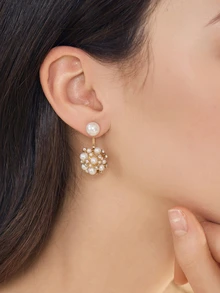 Clariva 1pair Simple French Style Elegant Sweet Light Luxury Faux Pearl Front & Back Earrings - Multicolor - View 5