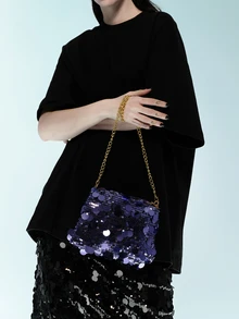 Rollcall 1 件闪光轻便耐用大容量女士斜挎包，时尚百搭派对水桶包，适合派对、旅行、晚会 - 紫色 - 查看 2