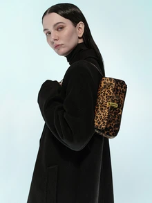 Rollcall Retro Colorblock Leopard Print Elegant Shoulder/Underarm Bag, Women's Leopard Print Handbag, Leopard Print Makes A Comeback - Coffee - View 3