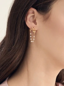 Clariva 1 Pair Delicate Women Earrings With Random Pearl, Shell & Star Design,Unique Earrings Suitable For Party, Gifts, Everyday Wear - Gold - View 4