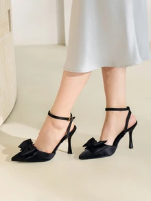 Clariva Fall/Winter Women's High Heel Pointed Toe Sandals, Strappy Hollow Slingback Stilettos, Versatile For Dress, European Style, Spring/Summer,Elegant,Party - Black - View 3