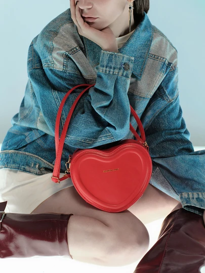 Rollcall Fashion Versatile Solid Color New Faux Leather Crossbody Bag, Casual Minimalist Heart Shape Clutch Purse For Women, Heart Purse, Perfectly Match With Valentine's Day Dress