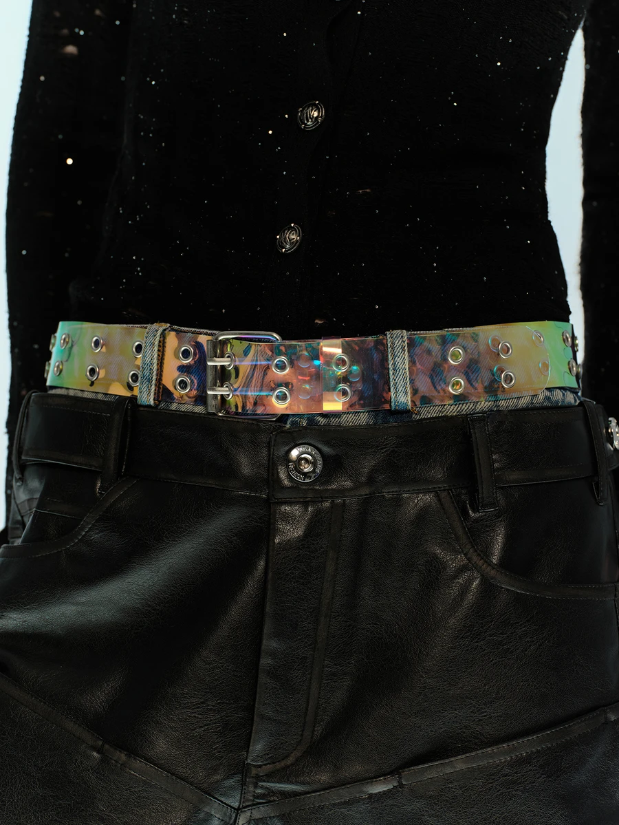 Rollcall 1pc Glow White Eye Transparent Belt, Fashion Waist Belt For Holidays, Daily Gatherings, Parties, Night Outing Summer, School Fall, Autumn, Halloween - Multicolor - View 1