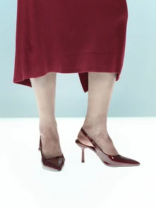 Rollcall Women's Pointed Toe Kitten Heel Slip-On Sandals - Burgundy - View 5