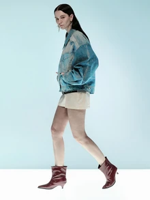 Rollcall 2025 秋冬女式复古亮面酒红色尖头小猫跟踝靴，秋季、冬季、秋季、优雅派对和休闲一脚蹬短靴 - 酒紅色 - 查看 3