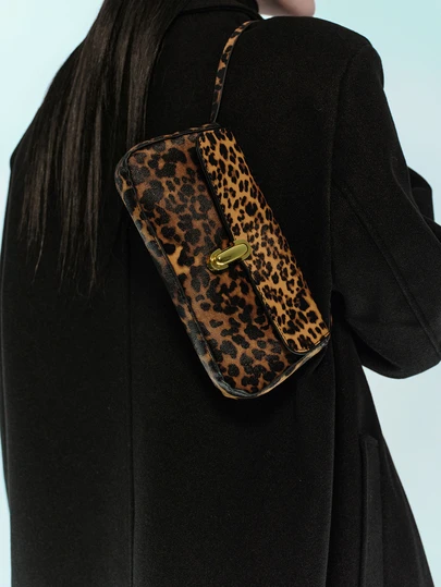 Rollcall Retro Colorblock Leopard Print Elegant Shoulder/Underarm Bag, Women's Leopard Print Handbag, Leopard Print Makes A Comeback