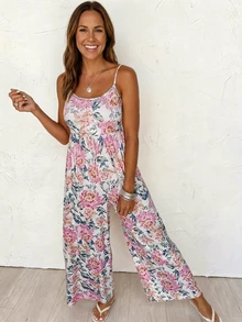 1 pieza Mono de mujer impreso, casual, versátil y de moda para vacaciones - Rosa - Ver 3