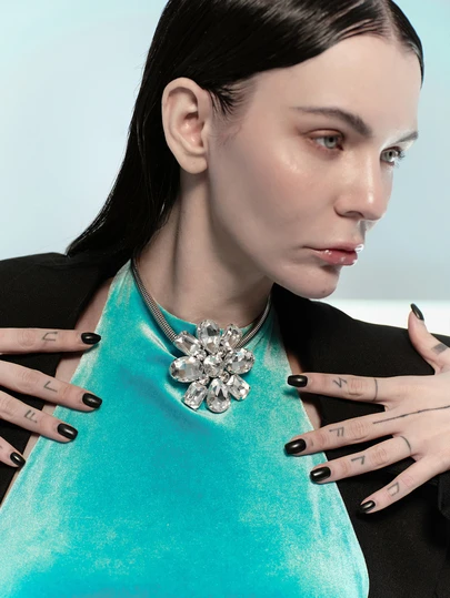 Rollcall 1 Set Vintage Exaggerated Silver Crystal Flower Necklace, Rhinestone Flower Earrings, Colorful Crystal Ring, Shining Party Queen Style, Suitable For Women's Daily And Party Wear