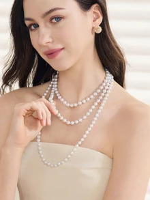 Clariva Faux Pearl Beaded Necklace - Beige - View 2