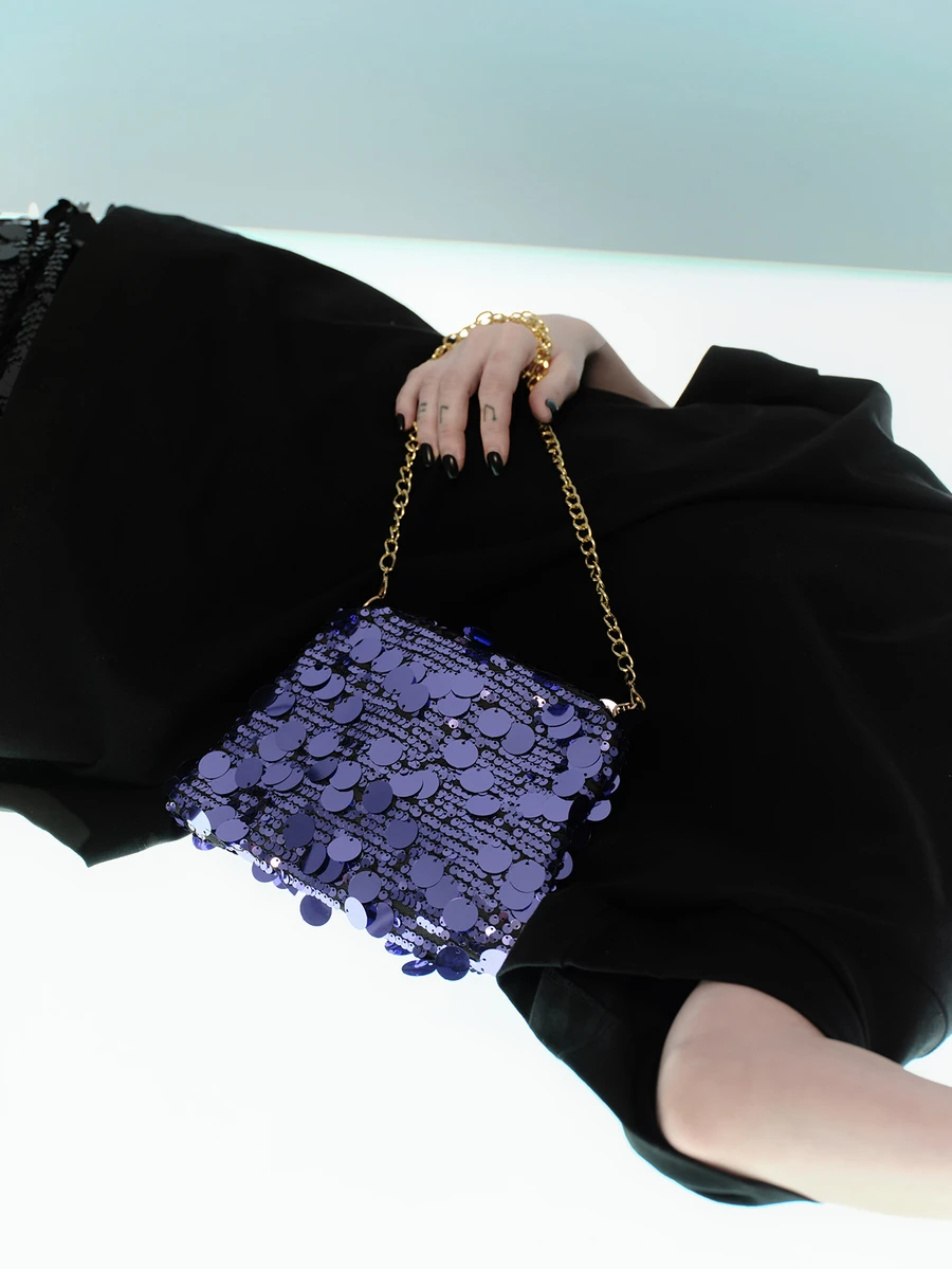 Rollcall 1 件闪光轻便耐用大容量女士斜挎包，时尚百搭派对水桶包，适合派对、旅行、晚会 - 紫色 - 查看 1