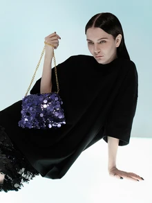 Rollcall 1 件闪光轻便耐用大容量女士斜挎包，时尚百搭派对水桶包，适合派对、旅行、晚会 - 紫色 - 查看 4