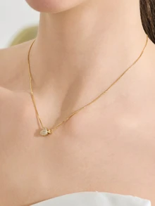 Clariva 1件简约优雅锆石镶嵌双心吊坠项链，适合女性作为精致的婚礼首饰、派对礼物、母亲节礼物或情人节礼物。 - 吊墜項鍊 - 查看 2